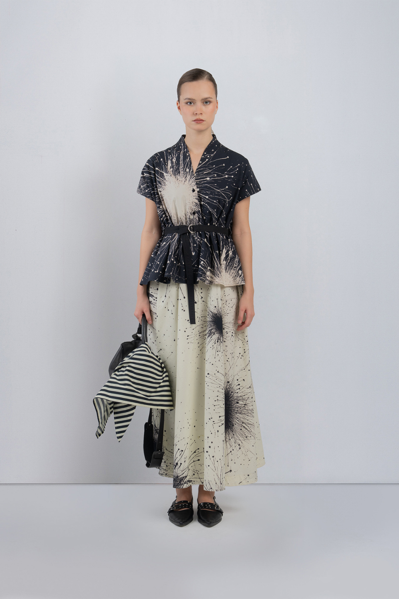 KIMONO LAYERED DRESS - Black + Ivory dress by Leh Studios in black for women in Singapore