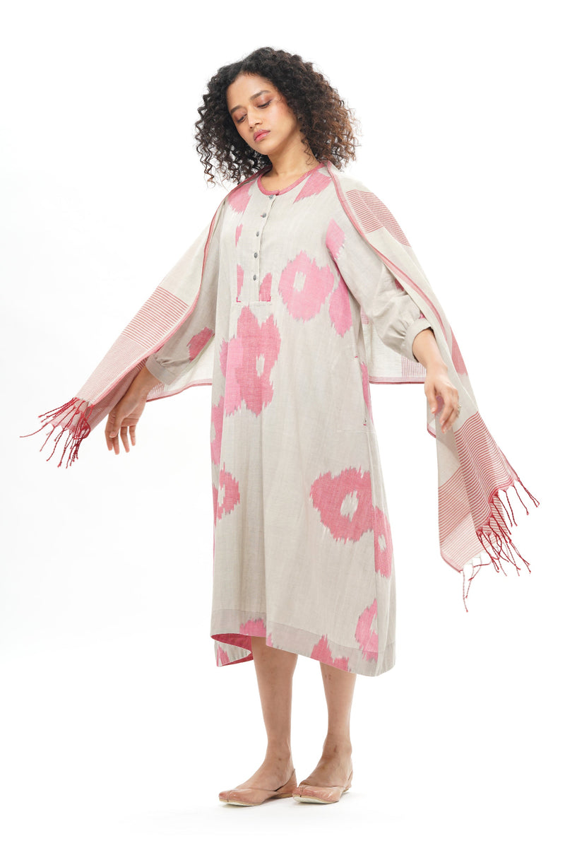 KIYO STOLE 100% cotton by Translate - Handwoven Ikat in grey color for women in Singapore