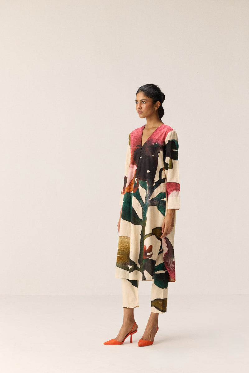 Flora Splash Kurta set cotton by Khara Kapas in white for women in Singapore