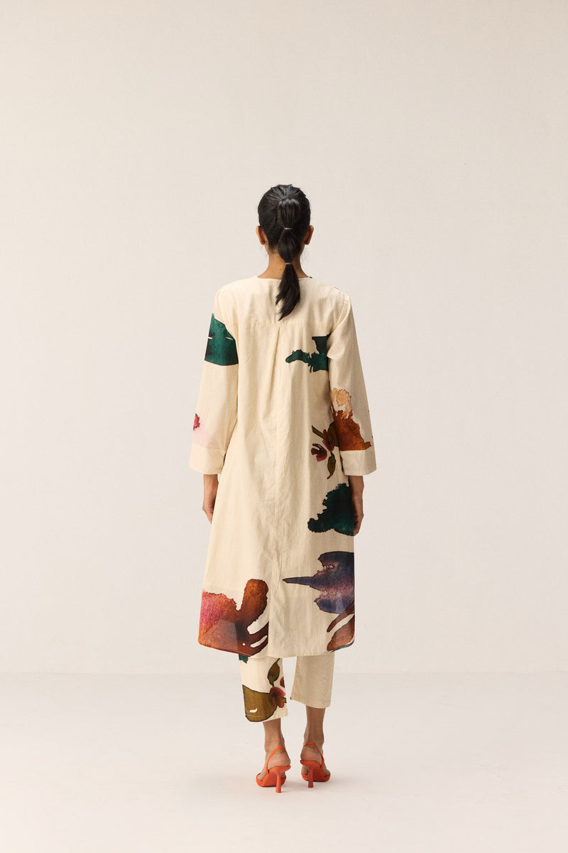 Flora Splash Kurta set cotton by Khara Kapas in white for women in Singapore