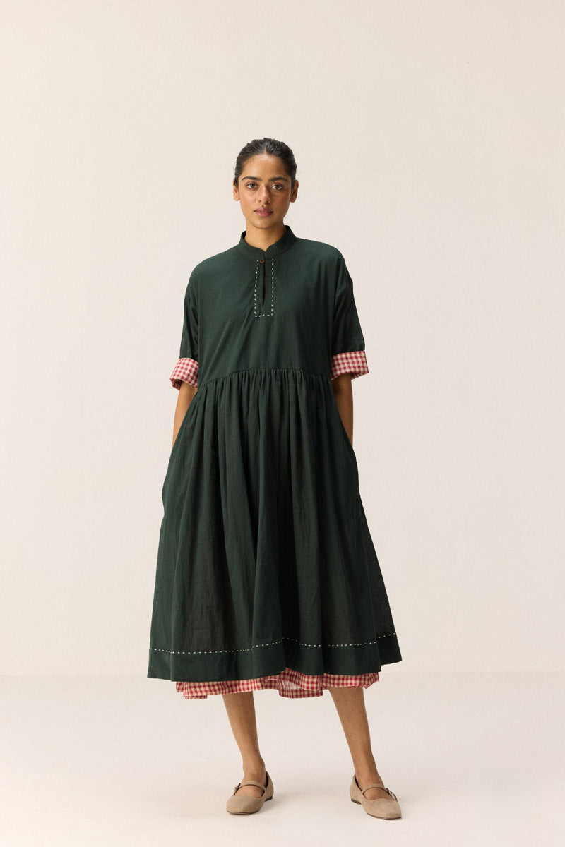 Tangled in Checks Dress cotton by Khara Kapas in green for women in Singapore