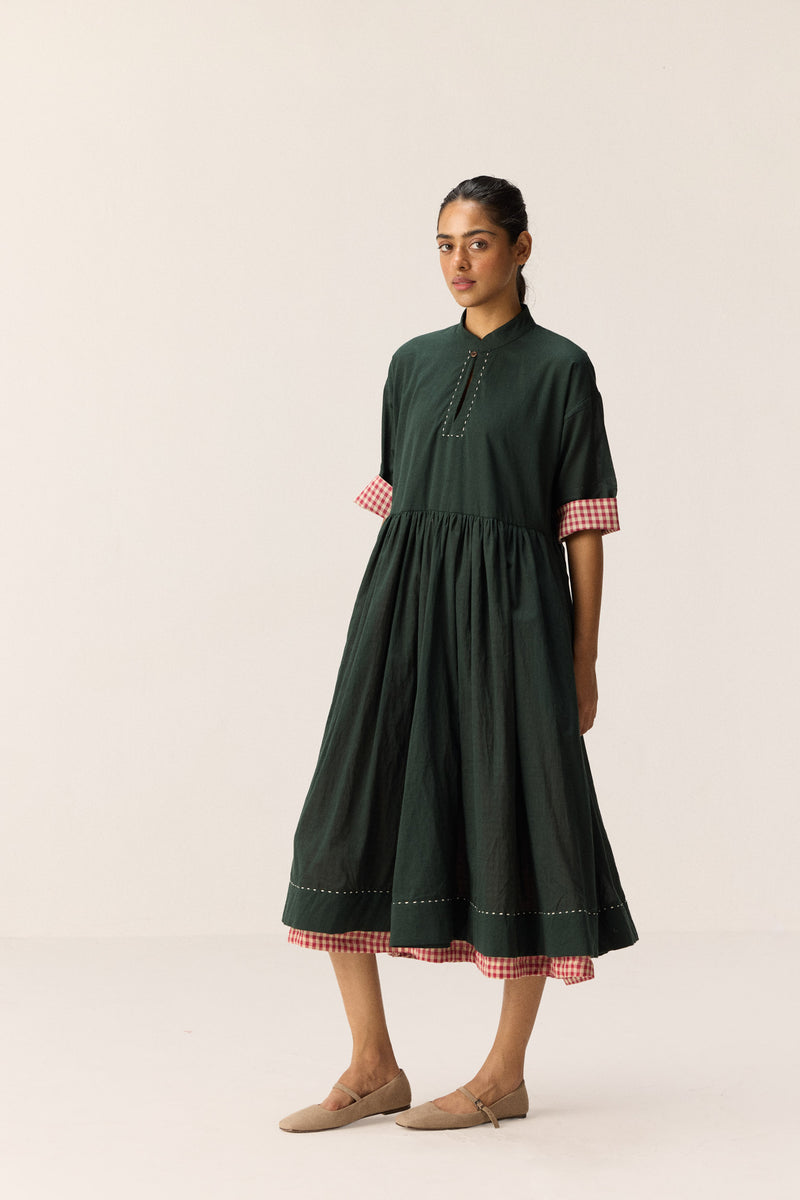 Tangled in Checks Dress cotton by Khara Kapas in green for women in Singapore