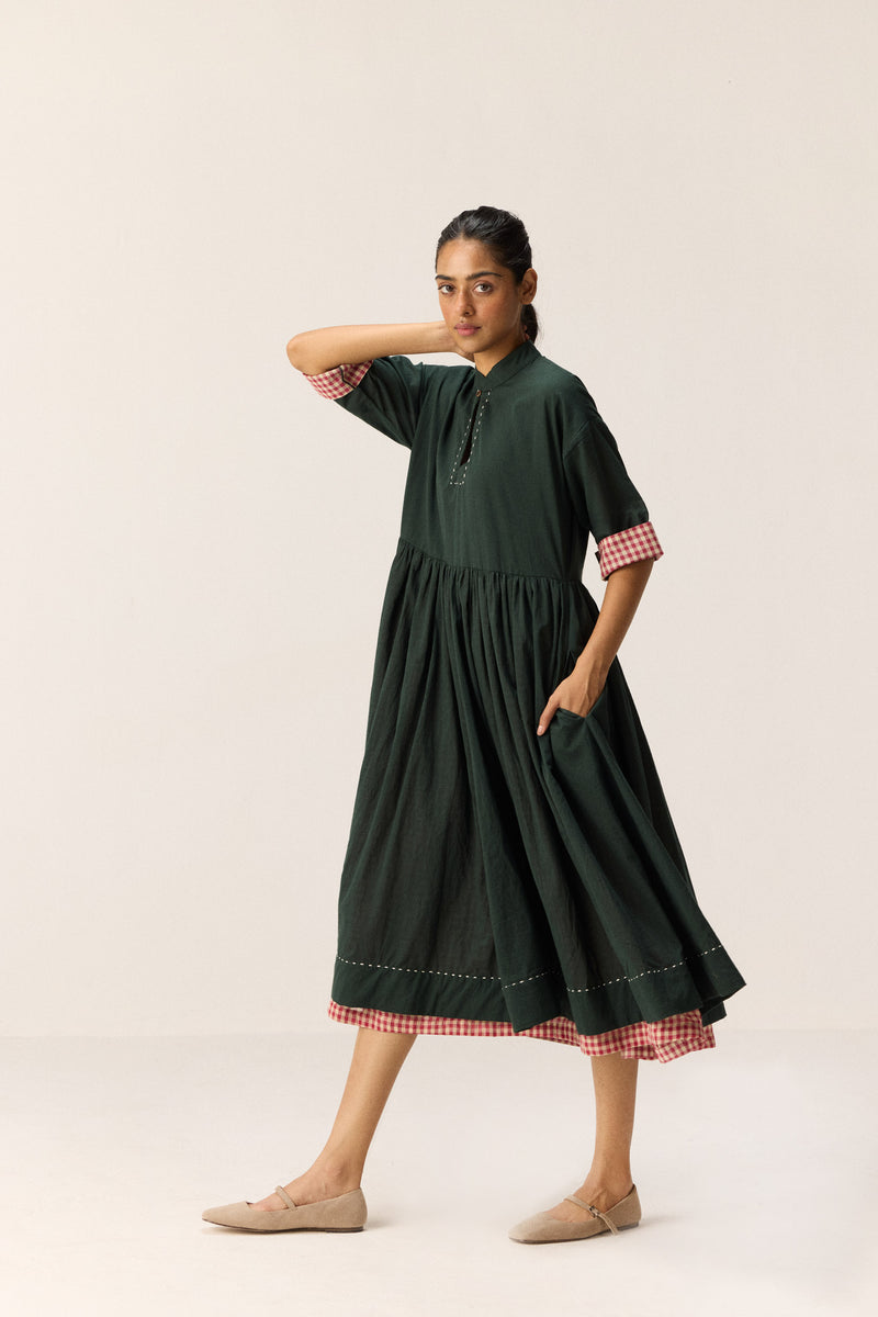 Tangled in Checks Dress cotton by Khara Kapas in green for women in Singapore