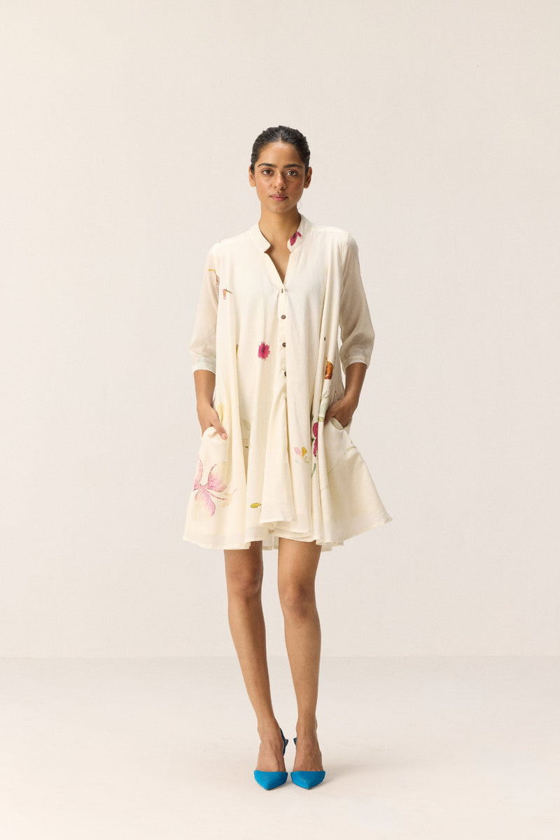Pearls in a garden Dress cotton by Khara Kapas in white for women in Singapore