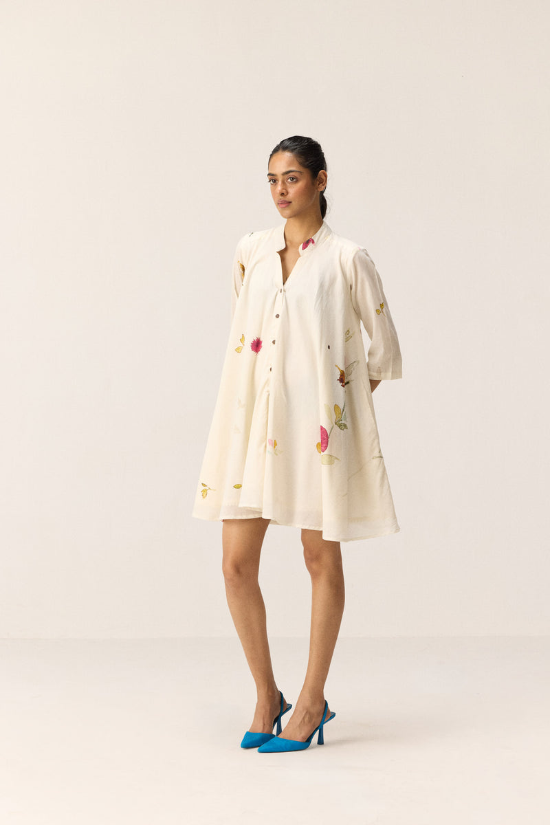 Pearls in a garden Dress cotton by Khara Kapas in white for women in Singapore