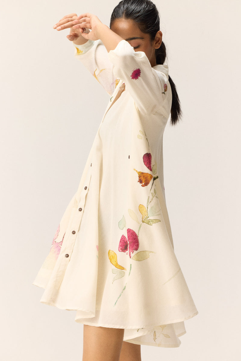 Pearls in a garden Dress cotton by Khara Kapas in white for women in Singapore