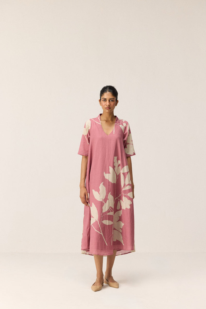 Coral Meadow Dress cotton by Khara Kapas in pink for women in Singapore