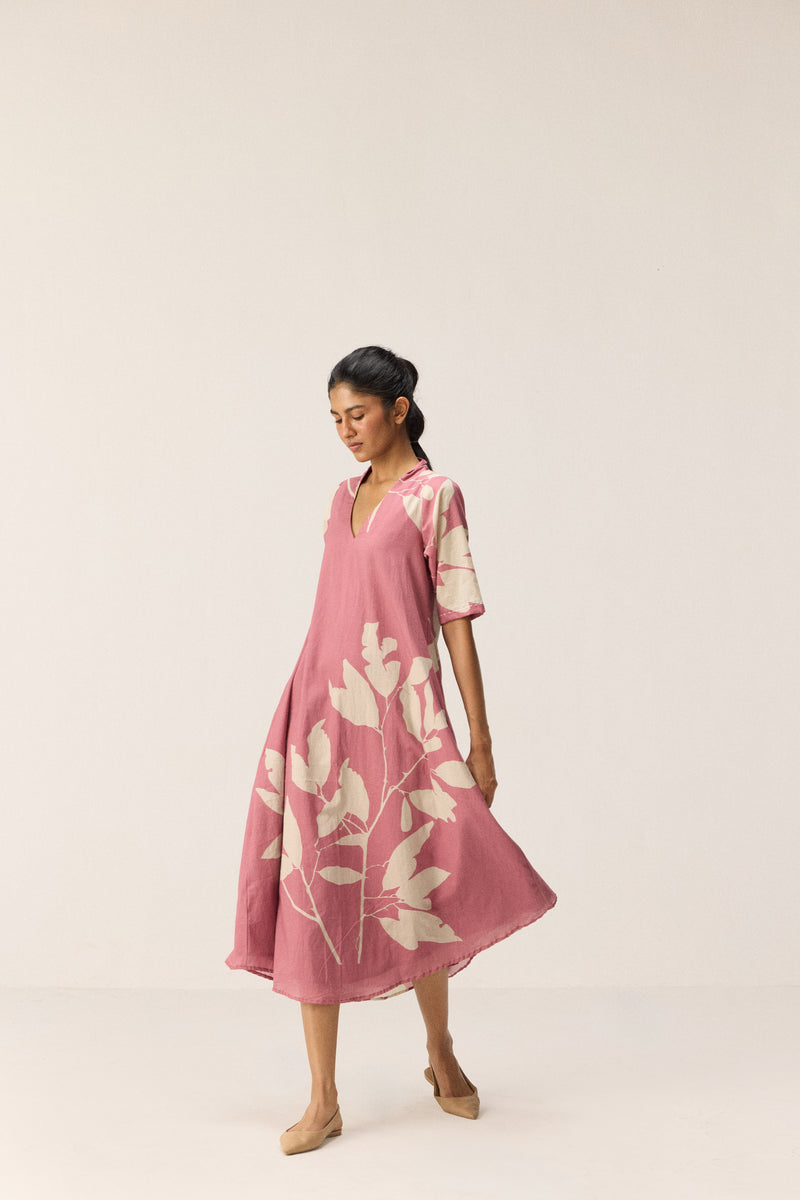 Coral Meadow Dress cotton by Khara Kapas in pink for women in Singapore
