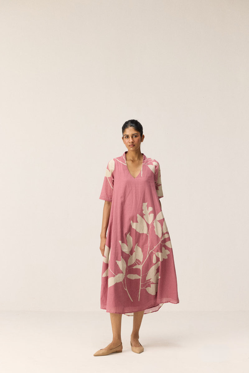 Coral Meadow Dress cotton by Khara Kapas in pink for women in Singapore