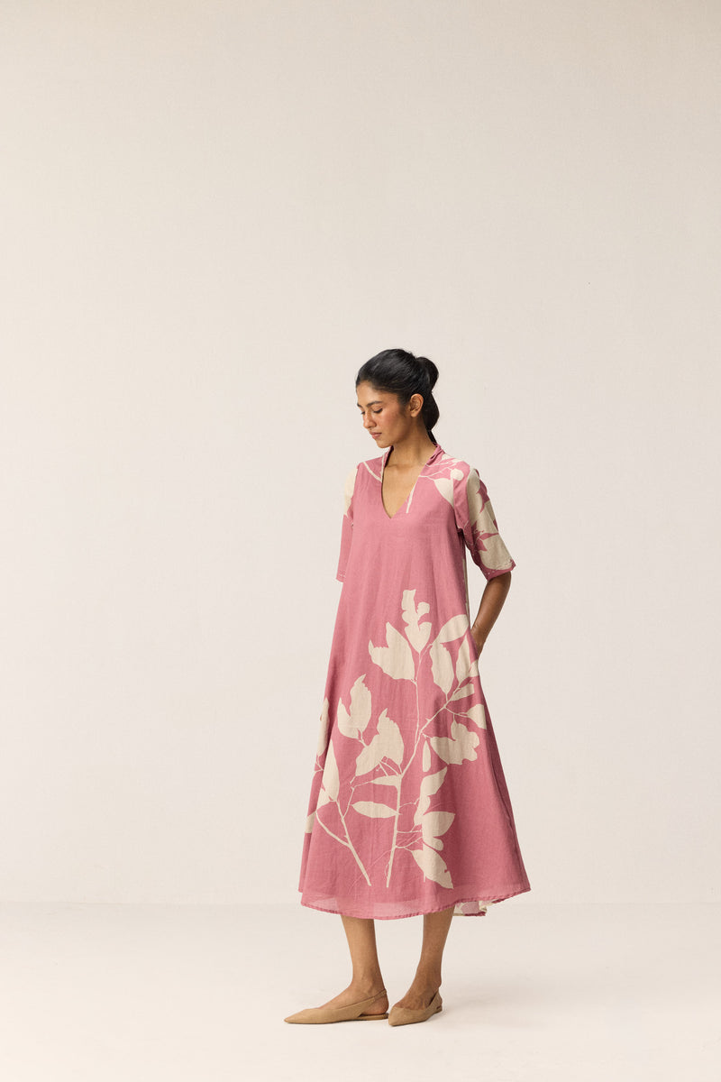 Coral Meadow Dress cotton by Khara Kapas in pink for women in Singapore