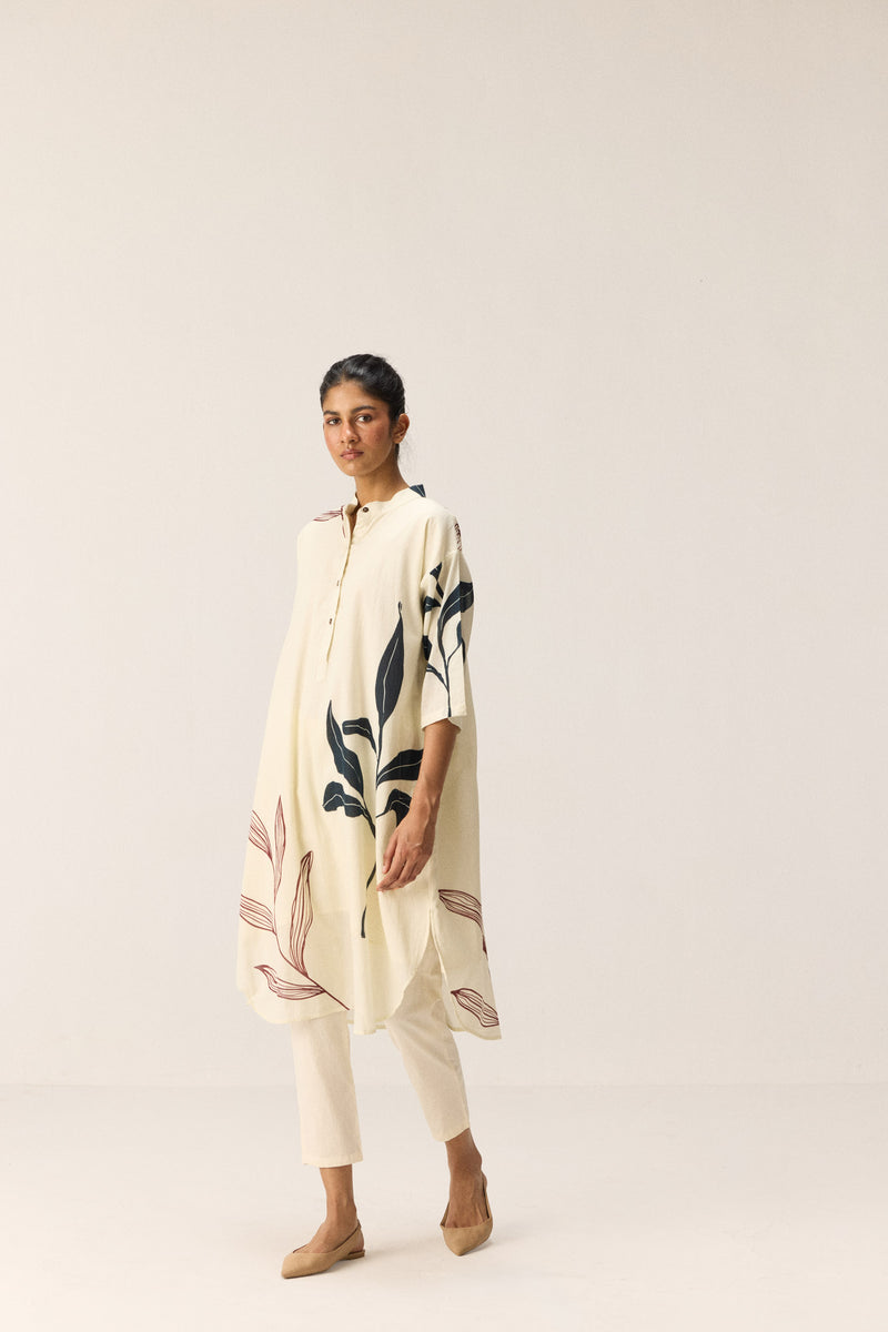 Wild Vine Kurta Set Co-ord set cotton by Khara Kapas in white for women in Singapore