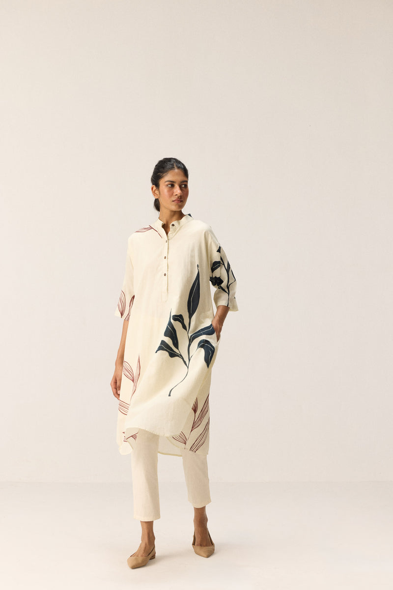 Wild Vine Kurta Set Co-ord set cotton by Khara Kapas in white for women in Singapore