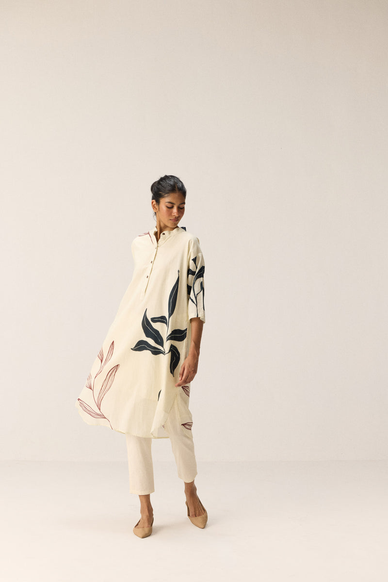Wild Vine Kurta Set Co-ord set cotton by Khara Kapas in white for women in Singapore