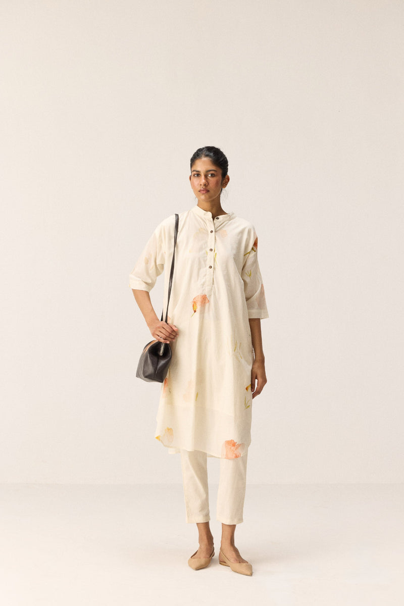 French Hydrangeas Kurta set cotton by Khara Kapas in white for women in Singapore