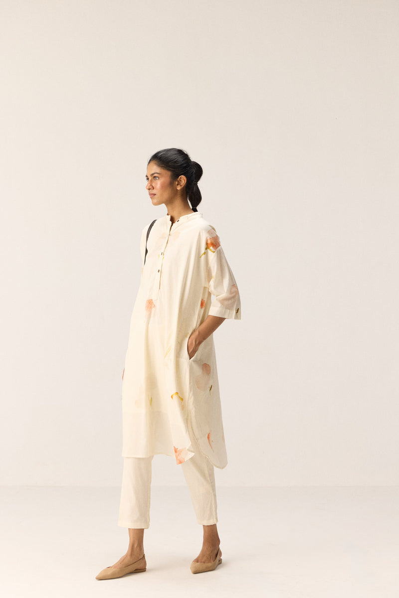 French Hydrangeas Kurta set cotton by Khara Kapas in white for women in Singapore