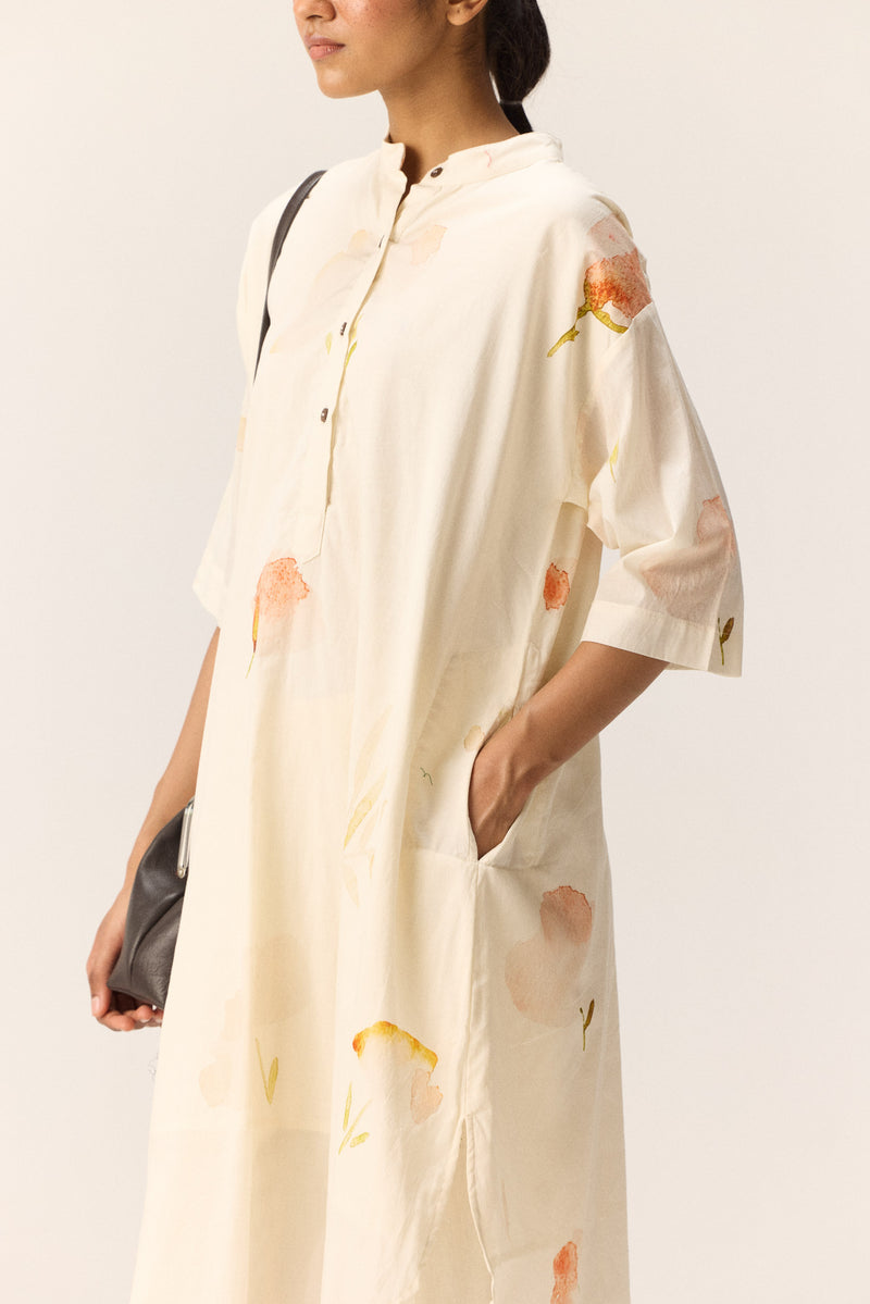 French Hydrangeas Kurta set cotton by Khara Kapas in white for women in Singapore