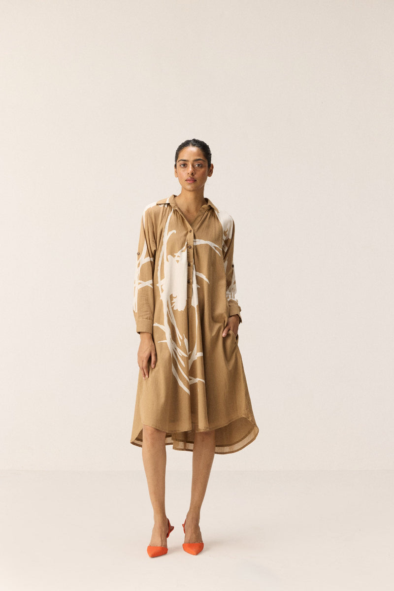 Camel Dune Dress cotton by Khara Kapas in brown for women in Singapore