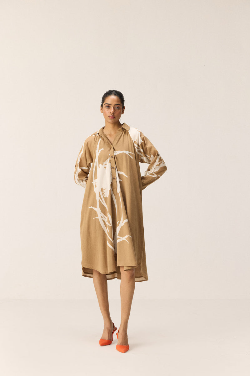 Camel Dune Dress cotton by Khara Kapas in brown for women in Singapore
