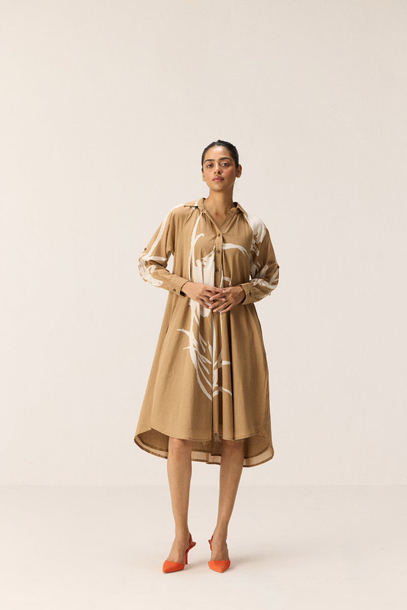 Camel Dune Dress cotton by Khara Kapas in brown for women in Singapore