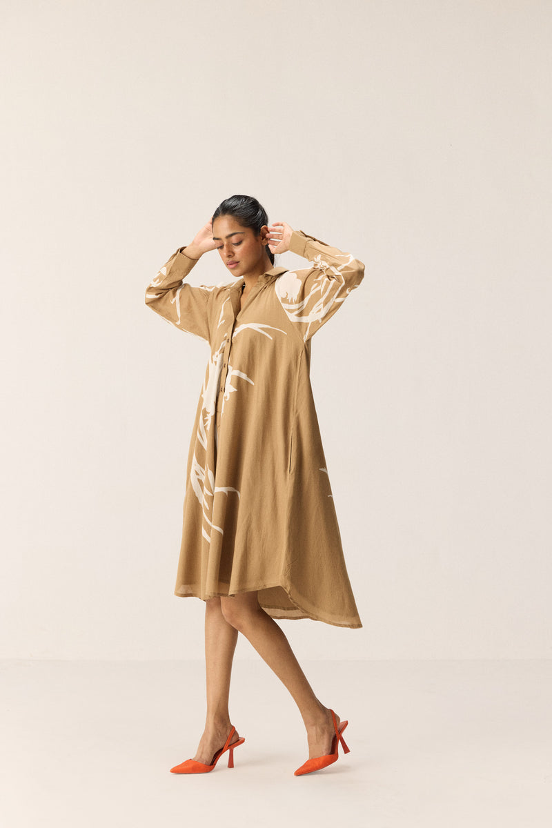 Camel Dune Dress cotton by Khara Kapas in brown for women in Singapore