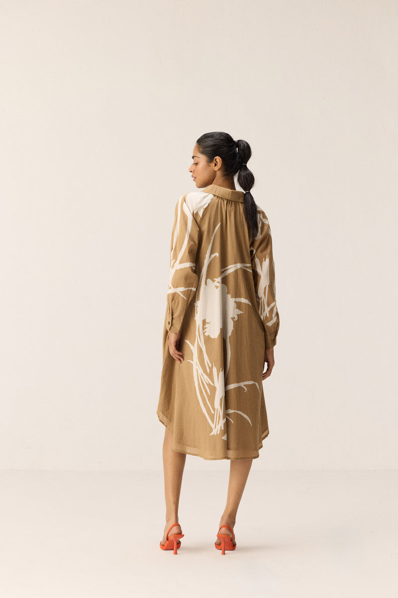 Camel Dune Dress cotton by Khara Kapas in brown for women in Singapore