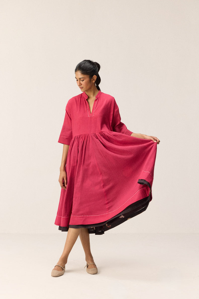 Berry beam Dress cotton by Khara Kapas in pink for women in Singapore