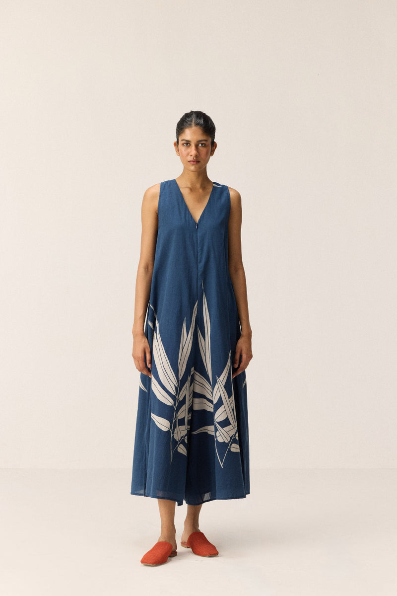 Blue Fern Jumpsuit cotton by Khara Kapas in blue for women in Singapore