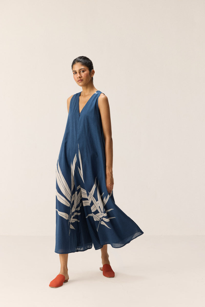 Blue Fern Jumpsuit cotton by Khara Kapas in blue for women in Singapore