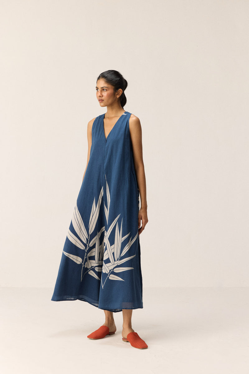 Blue Fern Jumpsuit cotton by Khara Kapas in blue for women in Singapore