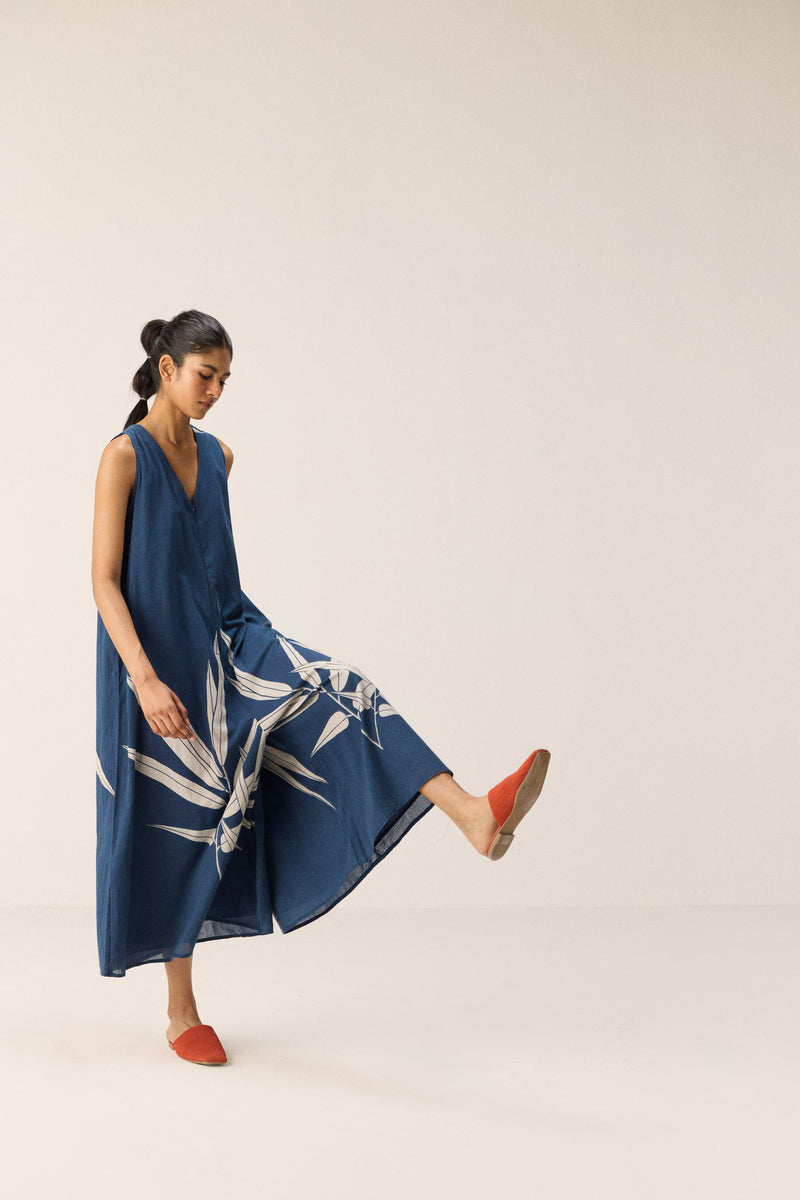 Blue Fern Jumpsuit cotton by Khara Kapas in blue for women in Singapore