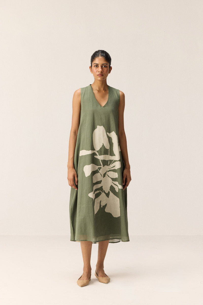 Faded Herb Dress cotton by Khara Kapas in green for women in Singapore