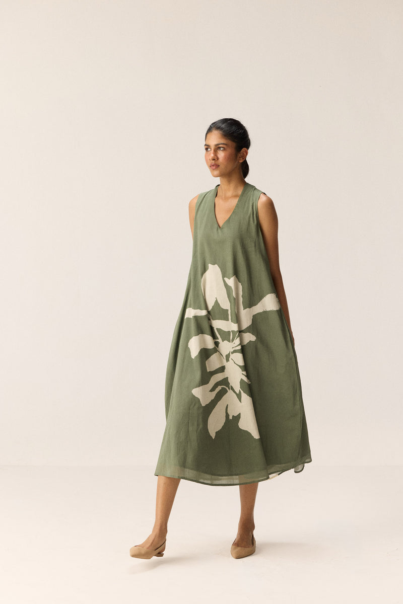 Faded Herb Dress cotton by Khara Kapas in green for women in Singapore