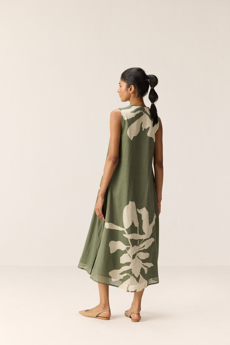 Faded Herb Dress cotton by Khara Kapas in green for women in Singapore
