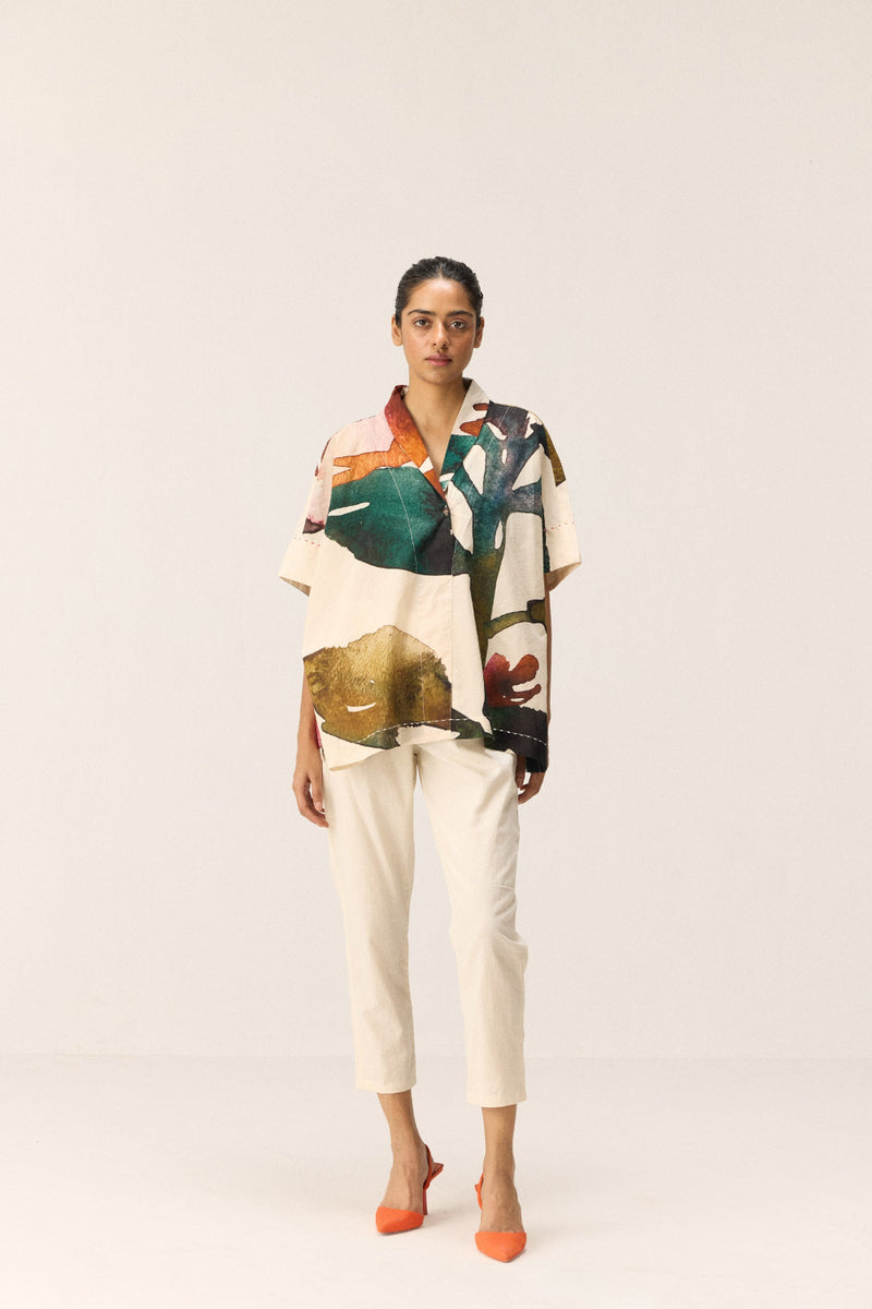Floral Wash Top cotton by Khara Kapas in white for women in Singapore