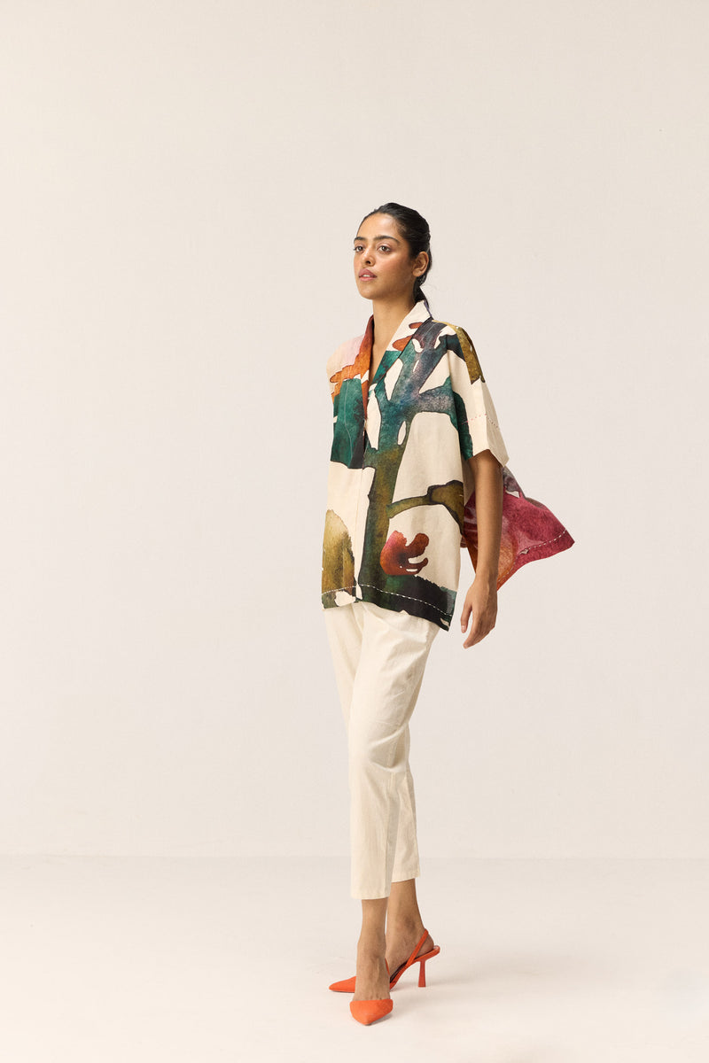 Floral Wash Top cotton by Khara Kapas in white for women in Singapore