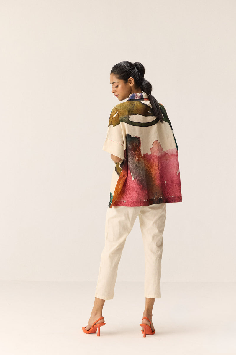 Floral Wash Top cotton by Khara Kapas in white for women in Singapore