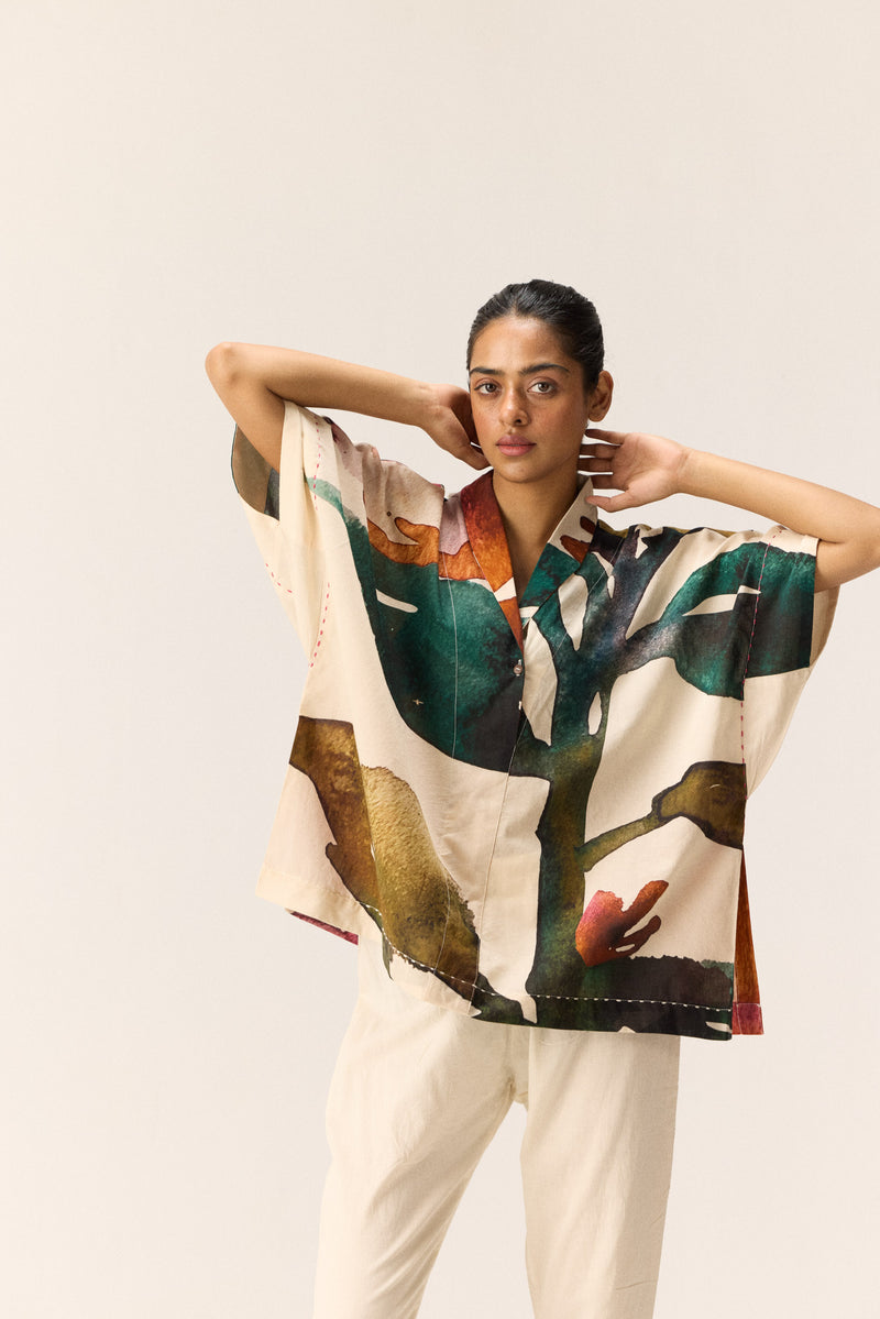 Floral Wash Top cotton by Khara Kapas in white for women in Singapore