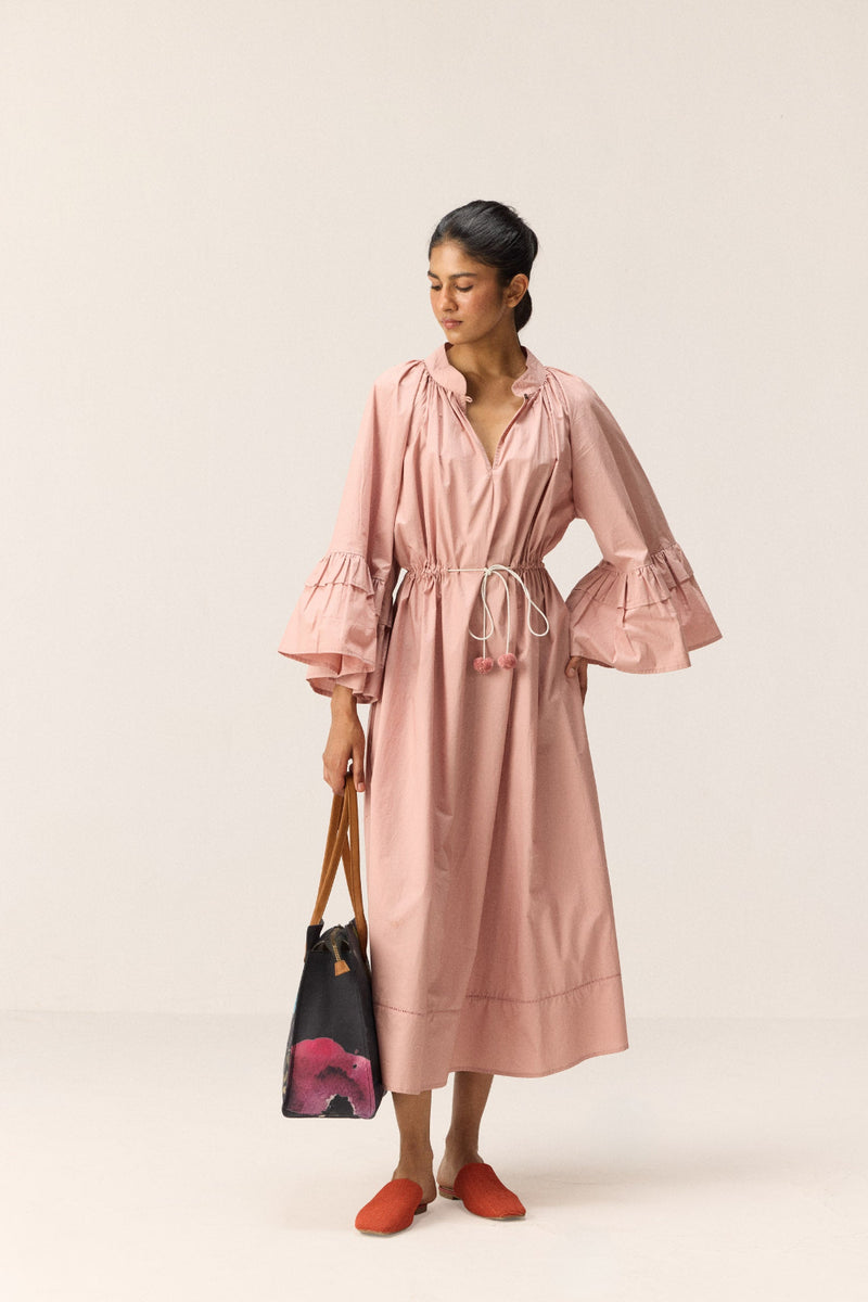 Rose Tier Dress poplin by Khara Kapas in pink for women in Singapore