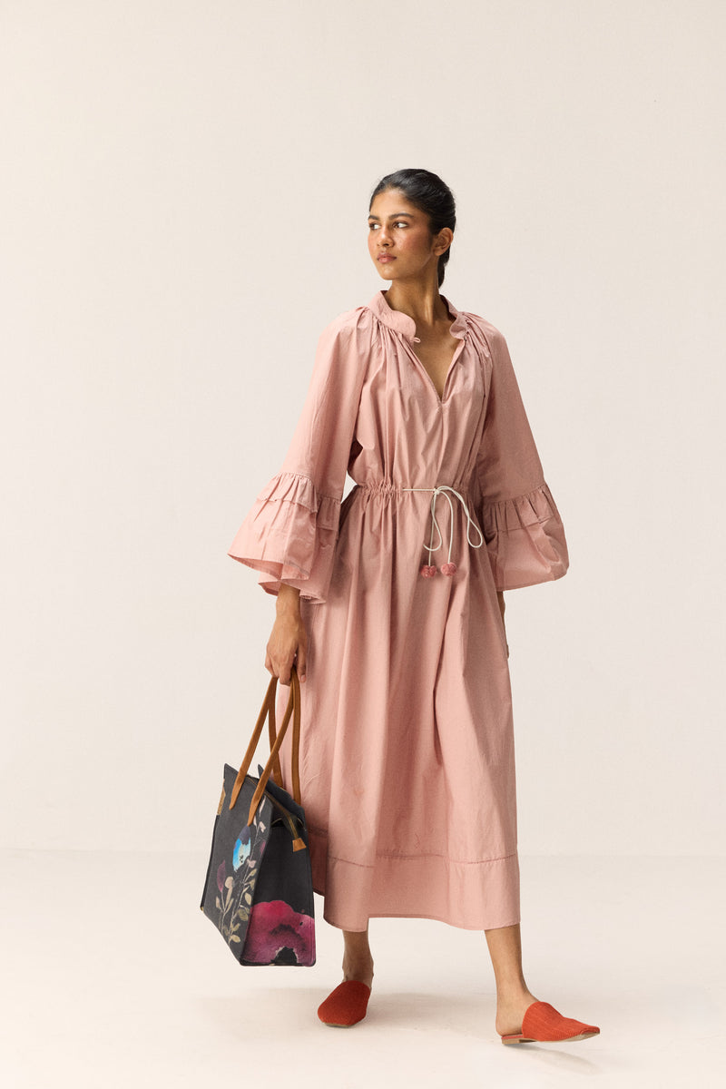 Rose Tier Dress poplin by Khara Kapas in pink for women in Singapore