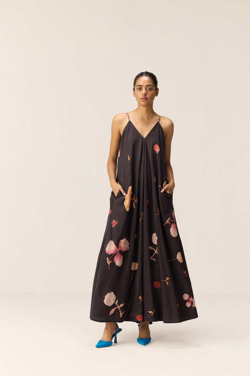 Black Tropicana Dress cotton by Khara Kapas in charcoal for women in Singapore