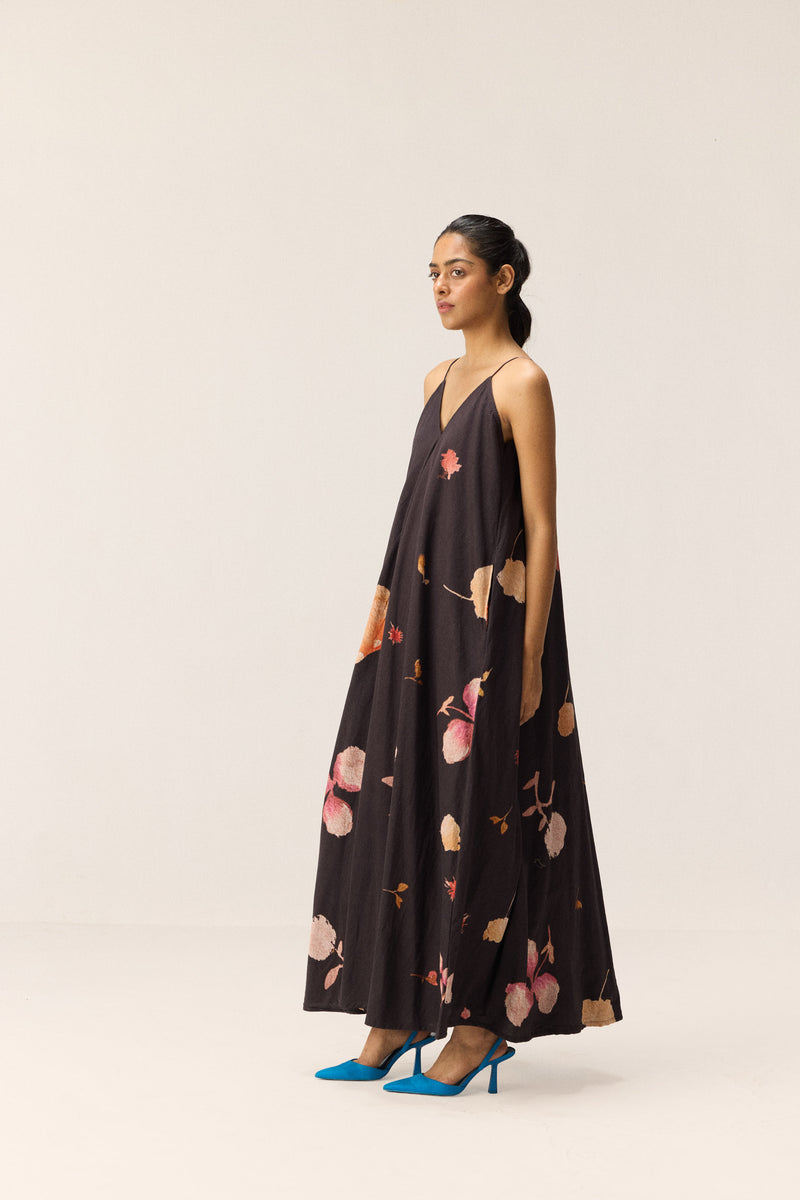 Black Tropicana Dress cotton by Khara Kapas in charcoal for women in Singapore