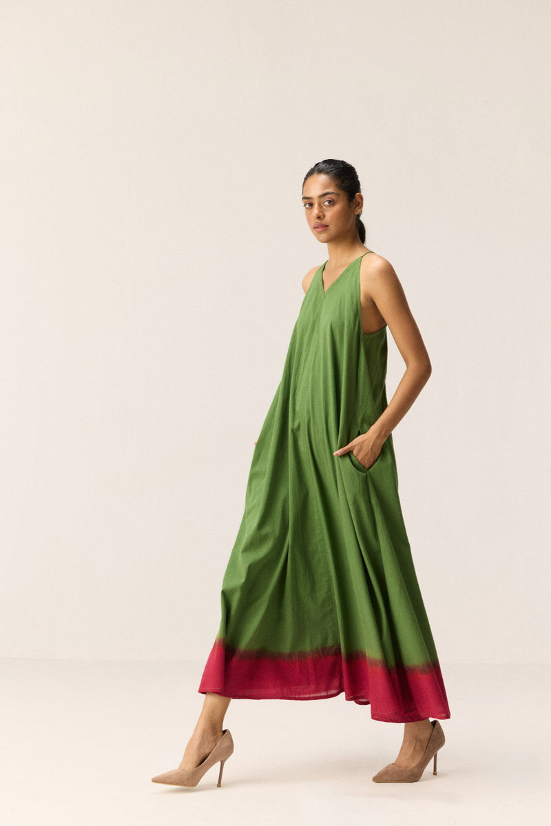 Forest Blush Dress cotton by Khara Kapas in green for women in Singapore
