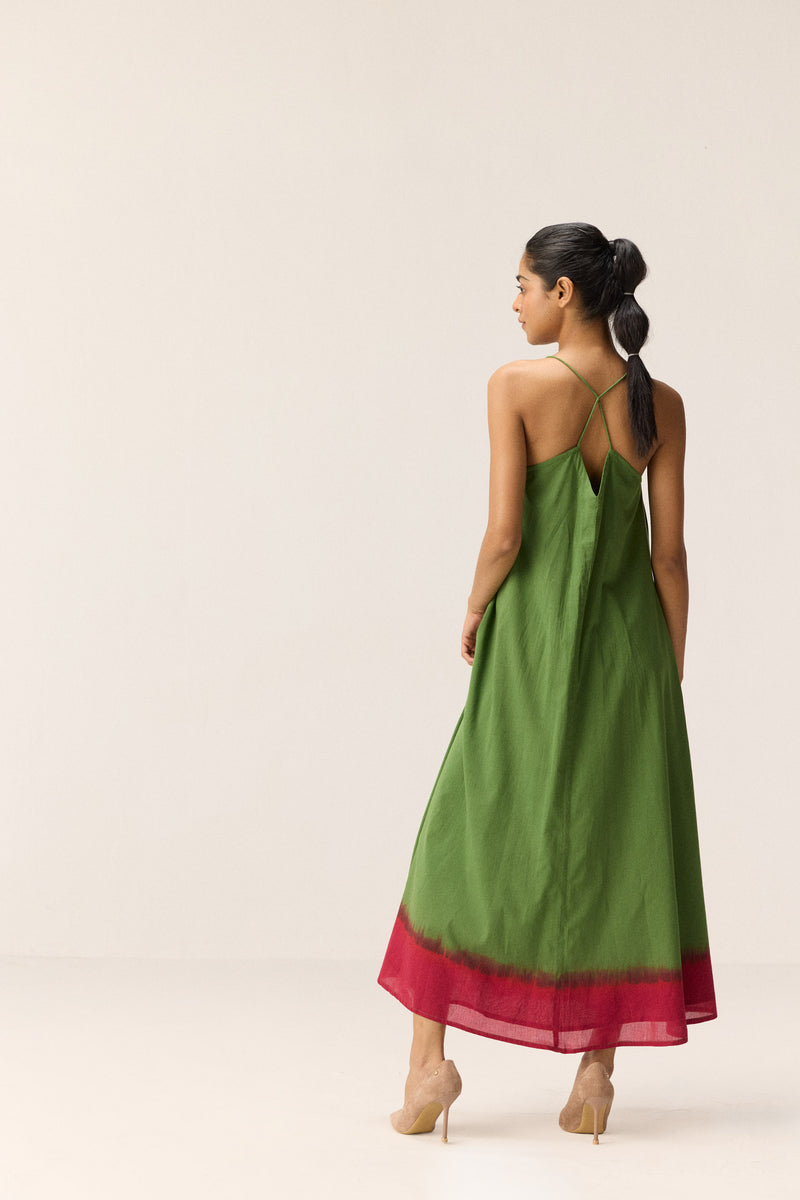 Forest Blush Dress cotton by Khara Kapas in green for women in Singapore