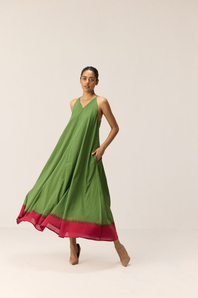Forest Blush Dress cotton by Khara Kapas in green for women in Singapore
