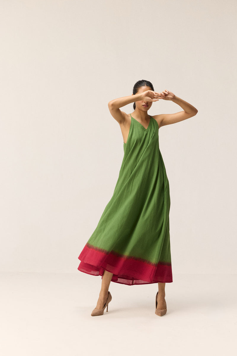 Forest Blush Dress cotton by Khara Kapas in green for women in Singapore