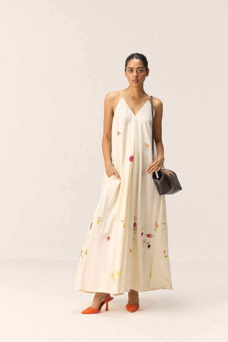 Chalky Blooms Dress cotton by Khara Kapas in white for women in Singapore