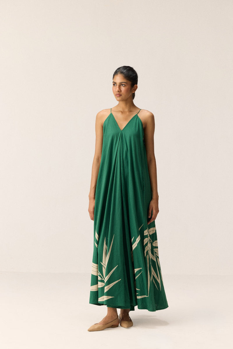 Tender Fern Dress cotton by Khara Kapas in green for women in Singapore