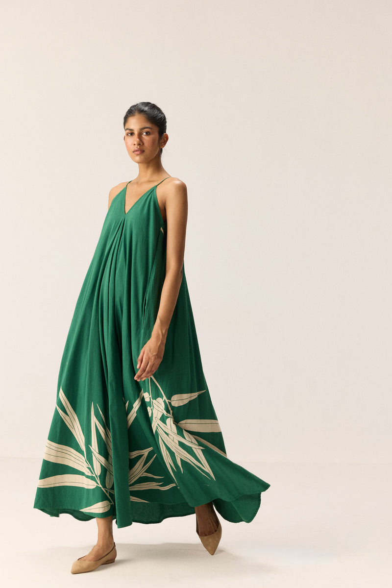 Tender Fern Dress cotton by Khara Kapas in green for women in Singapore