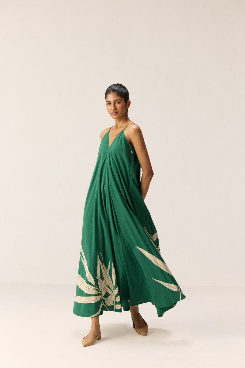 Tender Fern Dress cotton by Khara Kapas in green for women in Singapore
