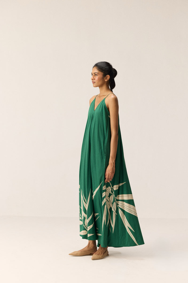 Tender Fern Dress cotton by Khara Kapas in green for women in Singapore